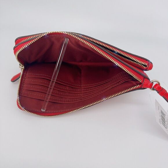 Coach C5576 Double Zip Leather Brown 1941 Red Wristlet Card Wallet Clutch NWT - Picture 8 of 9